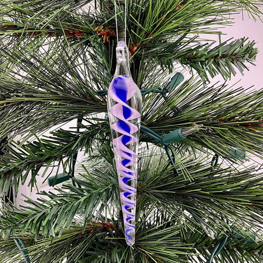 Neptune Blue and Pink Cadillac Glass Filigrana Icicle Ornament