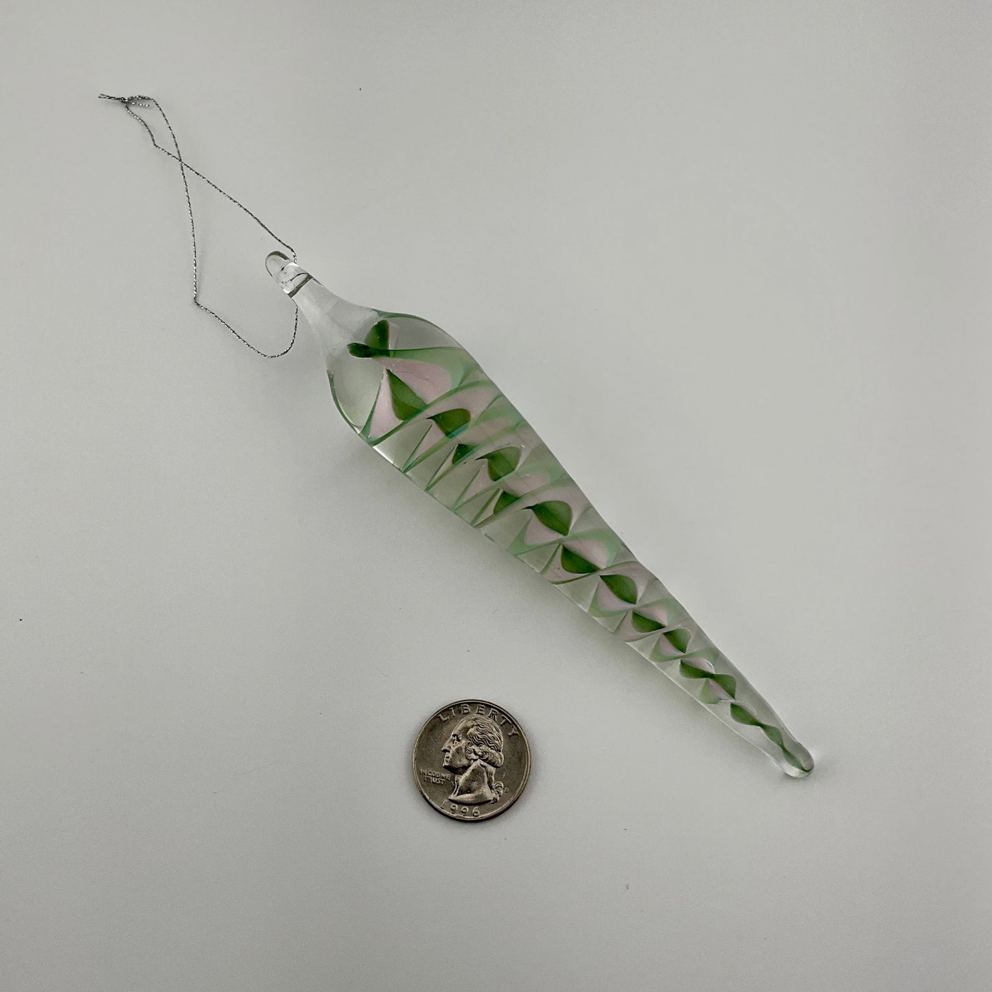 Plantphibian Green and Pink Filigrana Glass Icicle Ornament