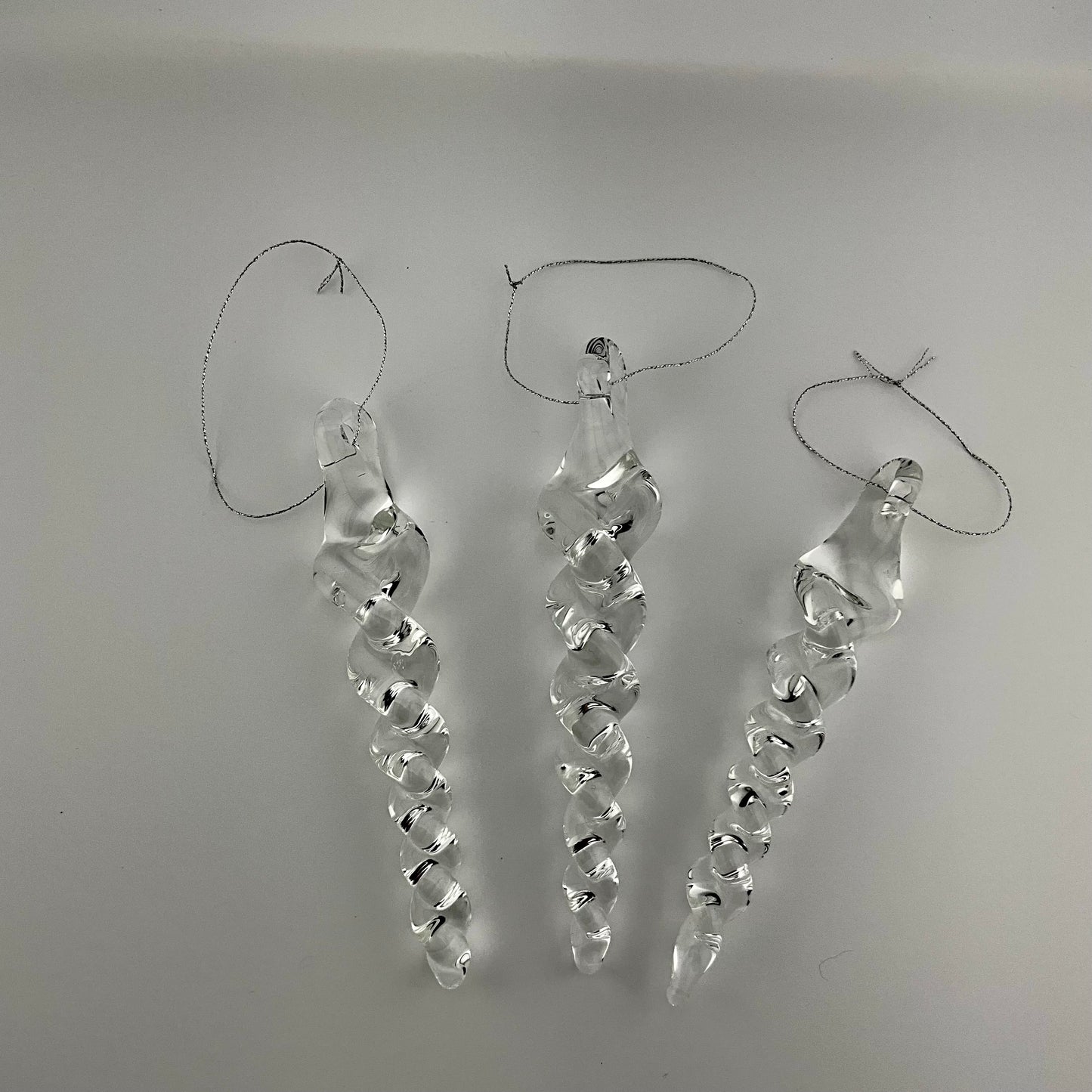 3 Pack of Medium Clear Glass Icicle Ornaments