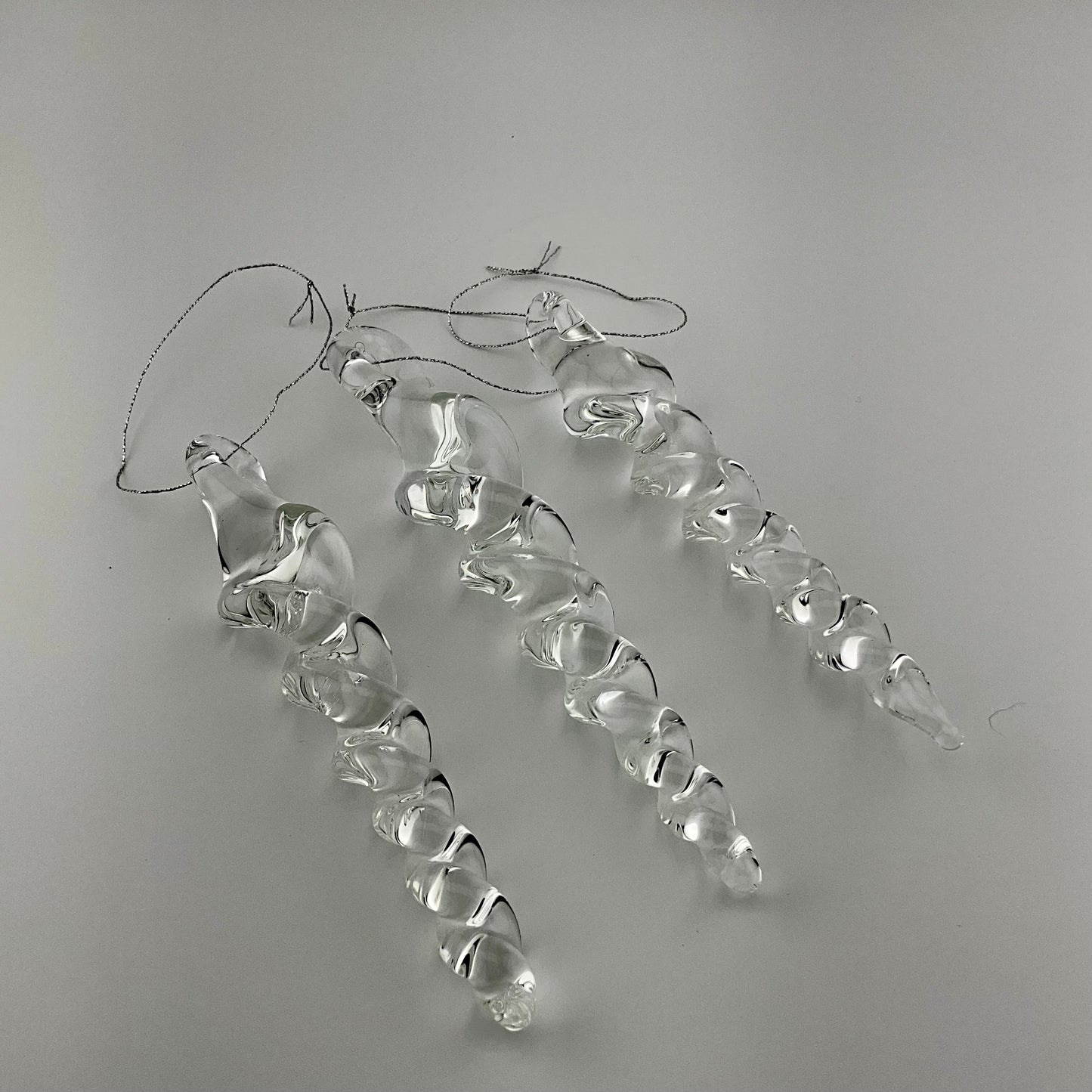 3 Pack of Medium Clear Glass Icicle Ornaments