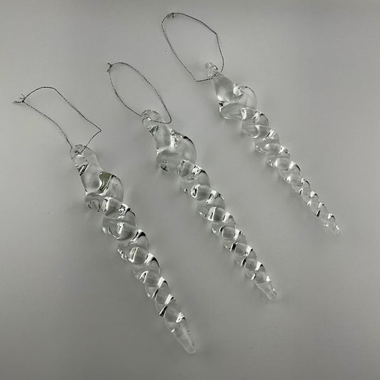 3 Pack of Medium Clear Glass Icicle Ornaments