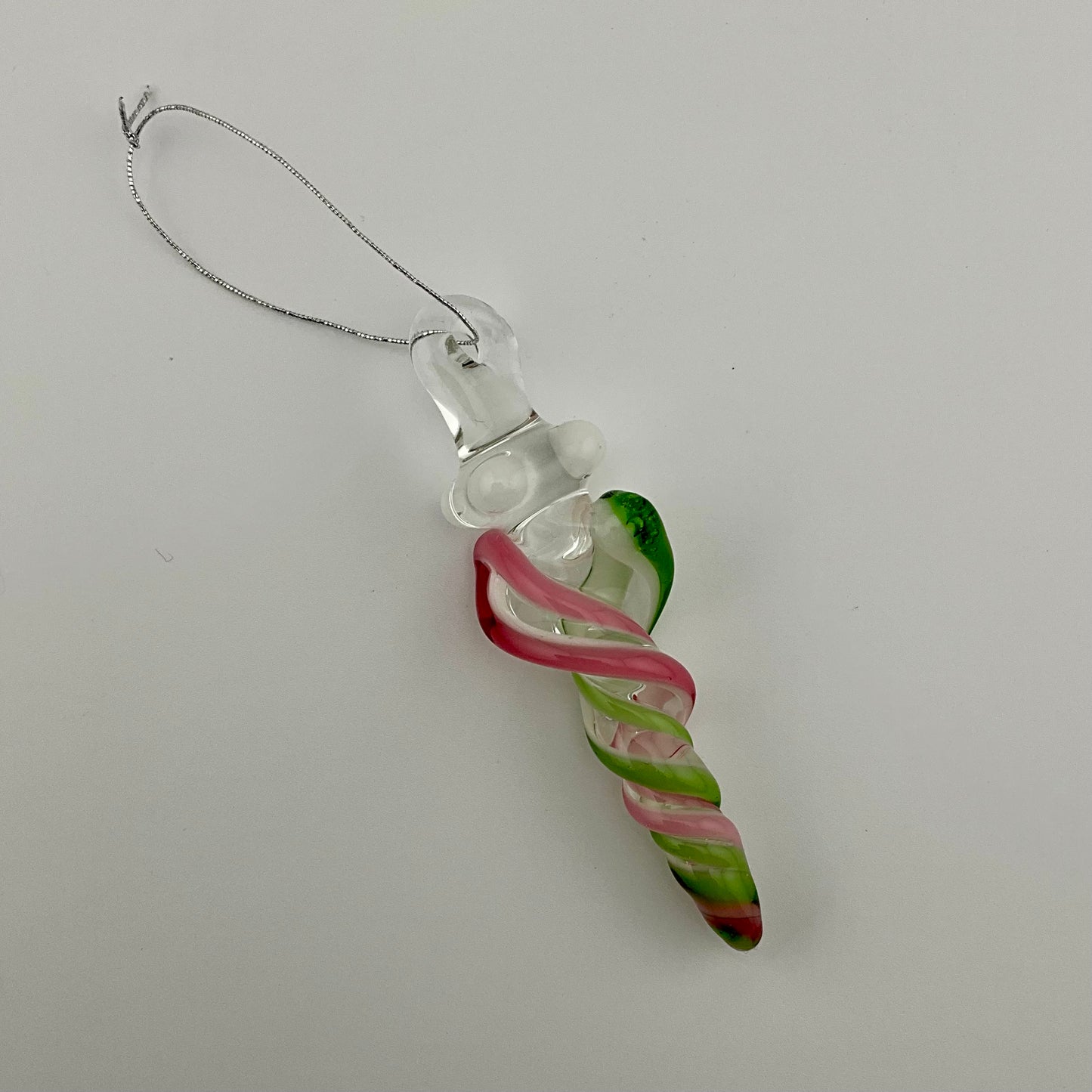 Mini Telemagenta and Plantphibian Green Glass Icicle Ornaments