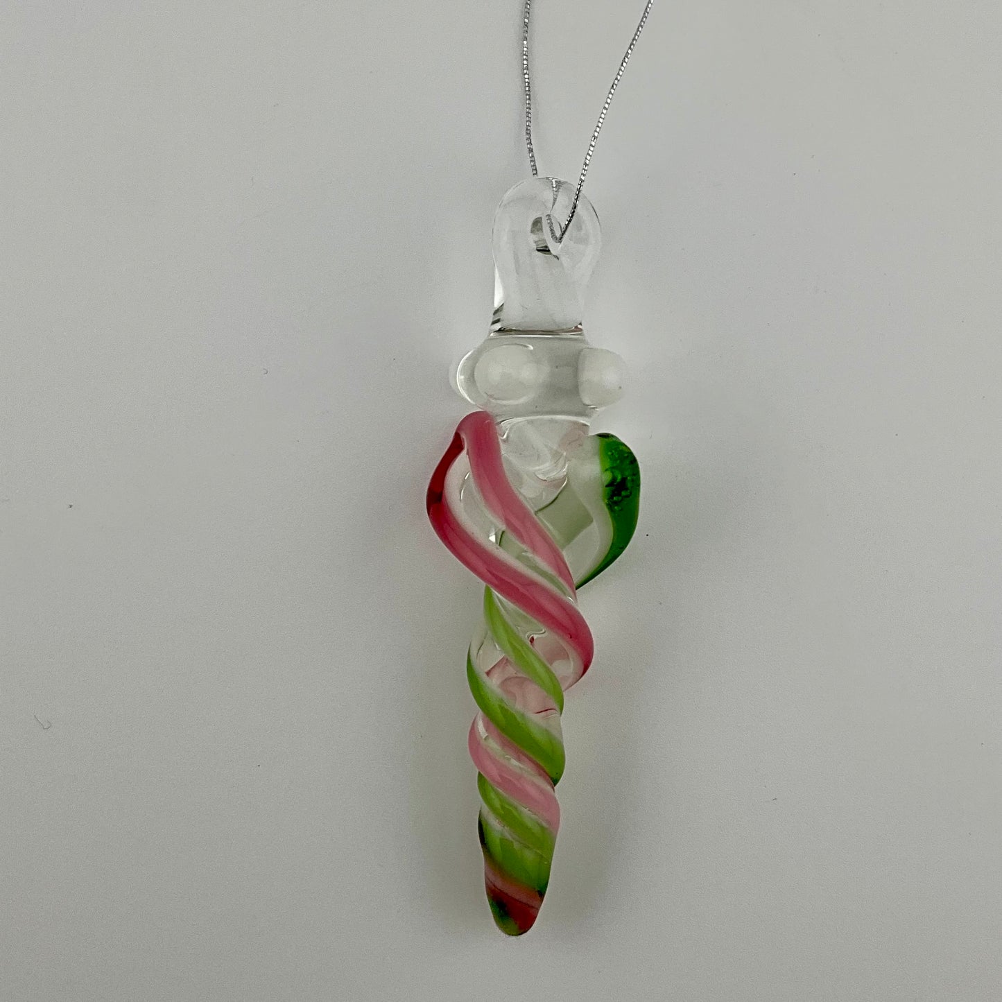 Mini Telemagenta and Plantphibian Green Glass Icicle Ornaments