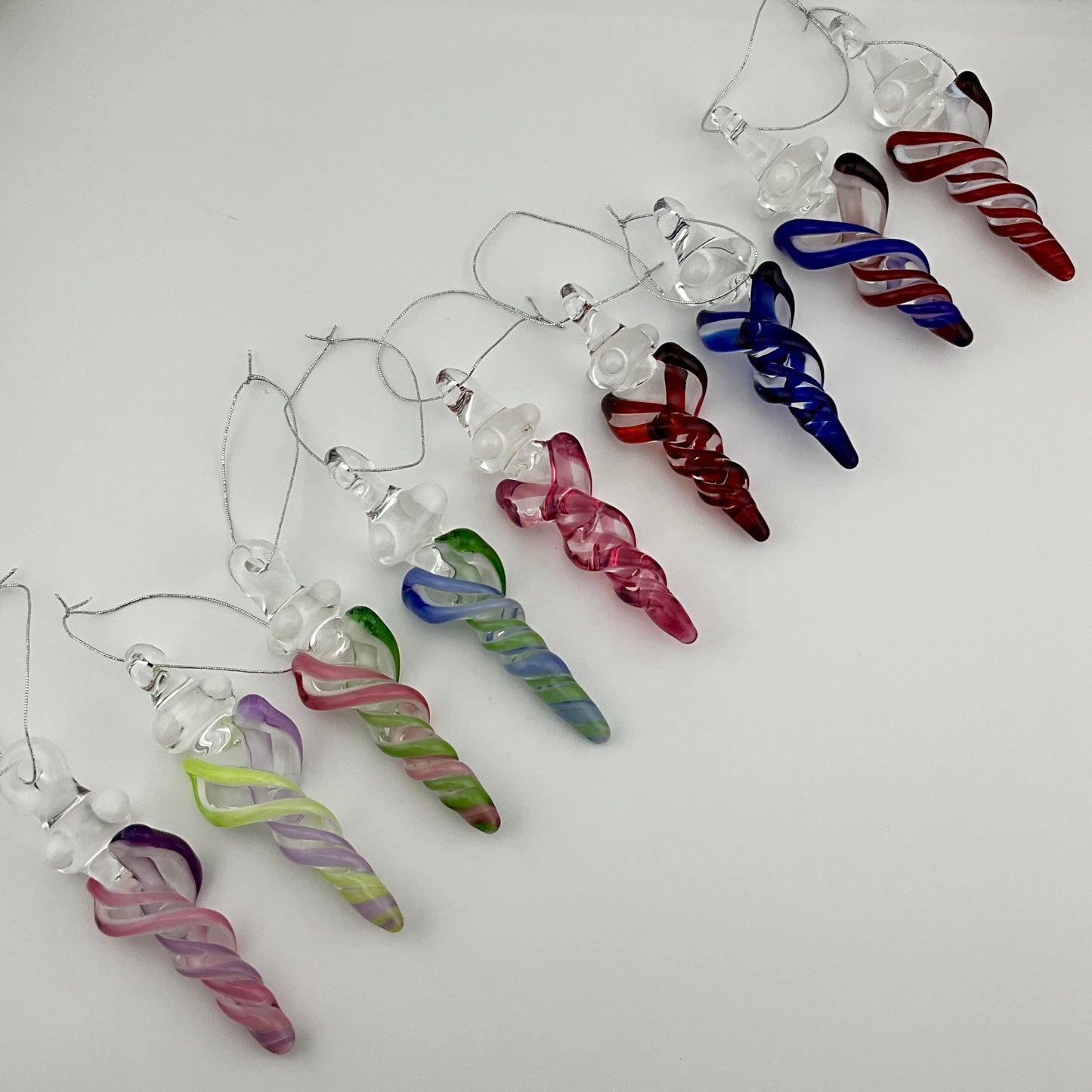 Mini Telemagenta and Plantphibian Green Glass Icicle Ornaments