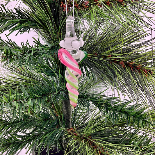 Mini Telemagenta and Plantphibian Green Glass Icicle Ornaments