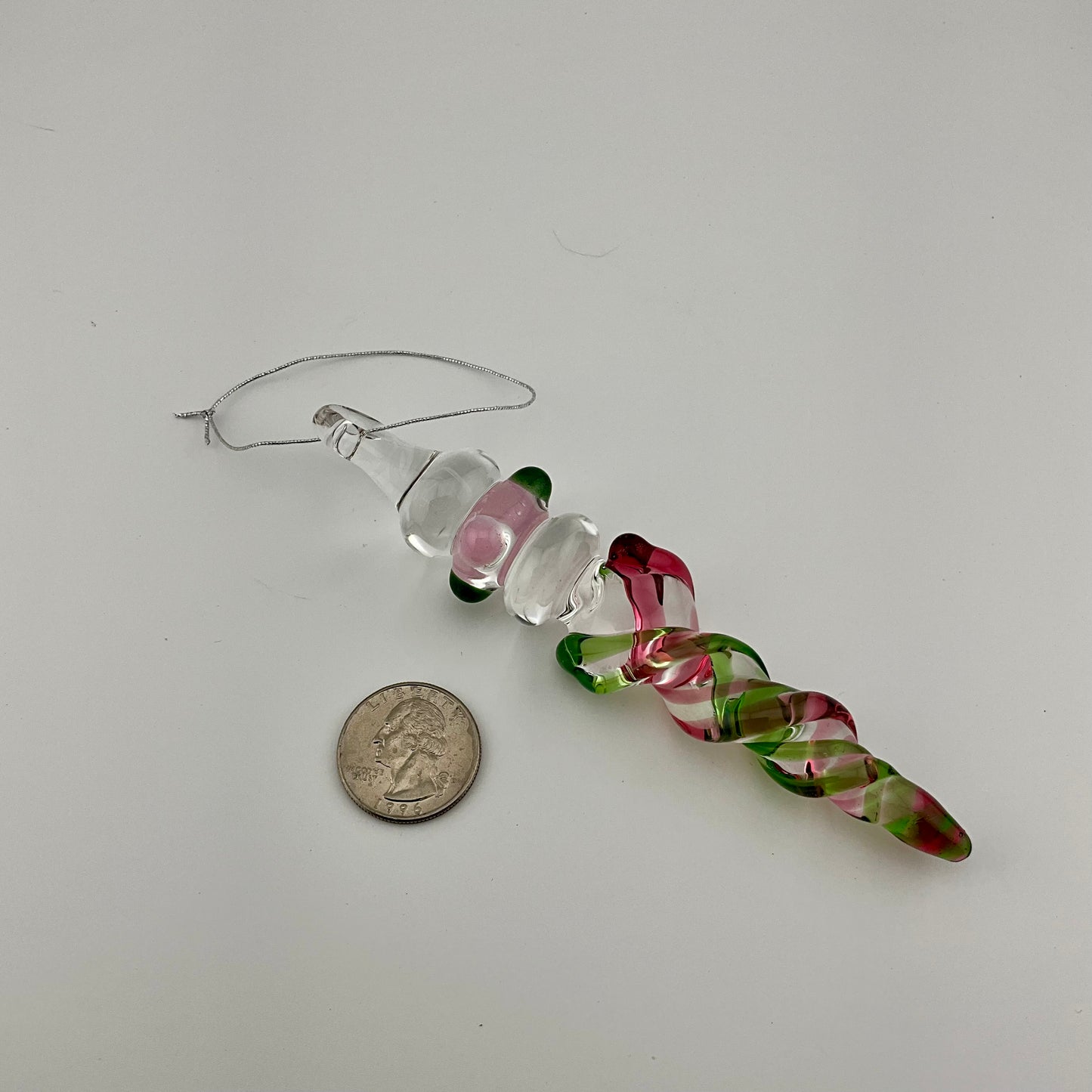 Mini Maria Telemagenta and Plantphibian Colored Glass Icicle Ornament