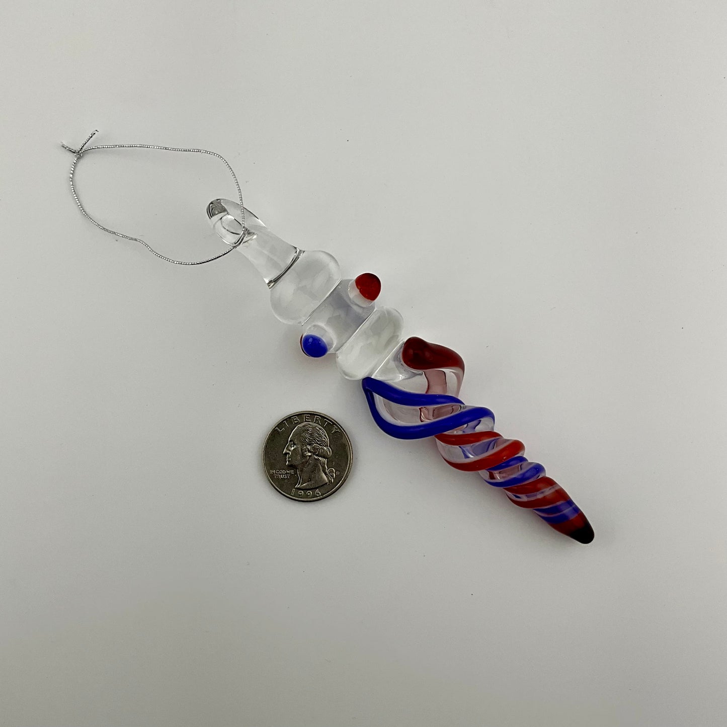 Mini Maria Elvis Red and Cobalt Blue Colored Glass Icicle Ornament