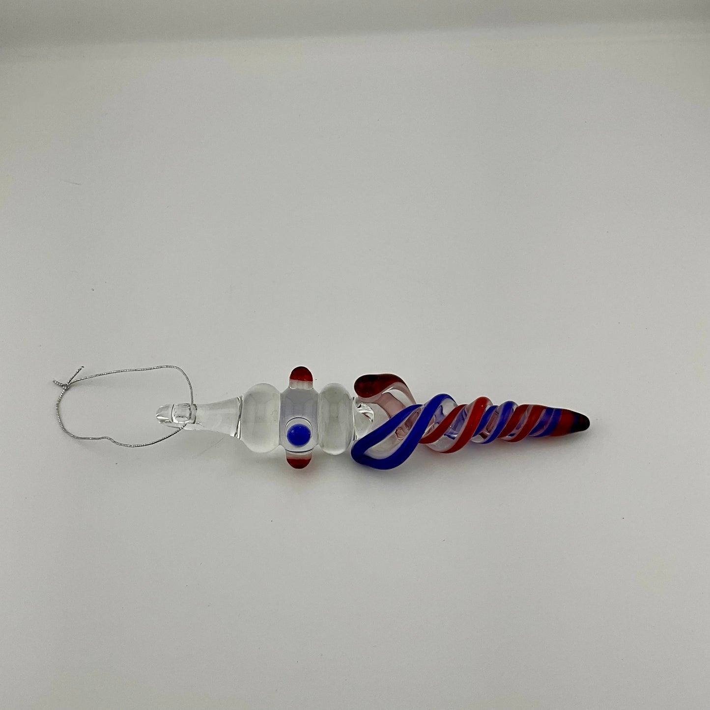 Mini Maria Elvis Red and Cobalt Blue Colored Glass Icicle Ornament