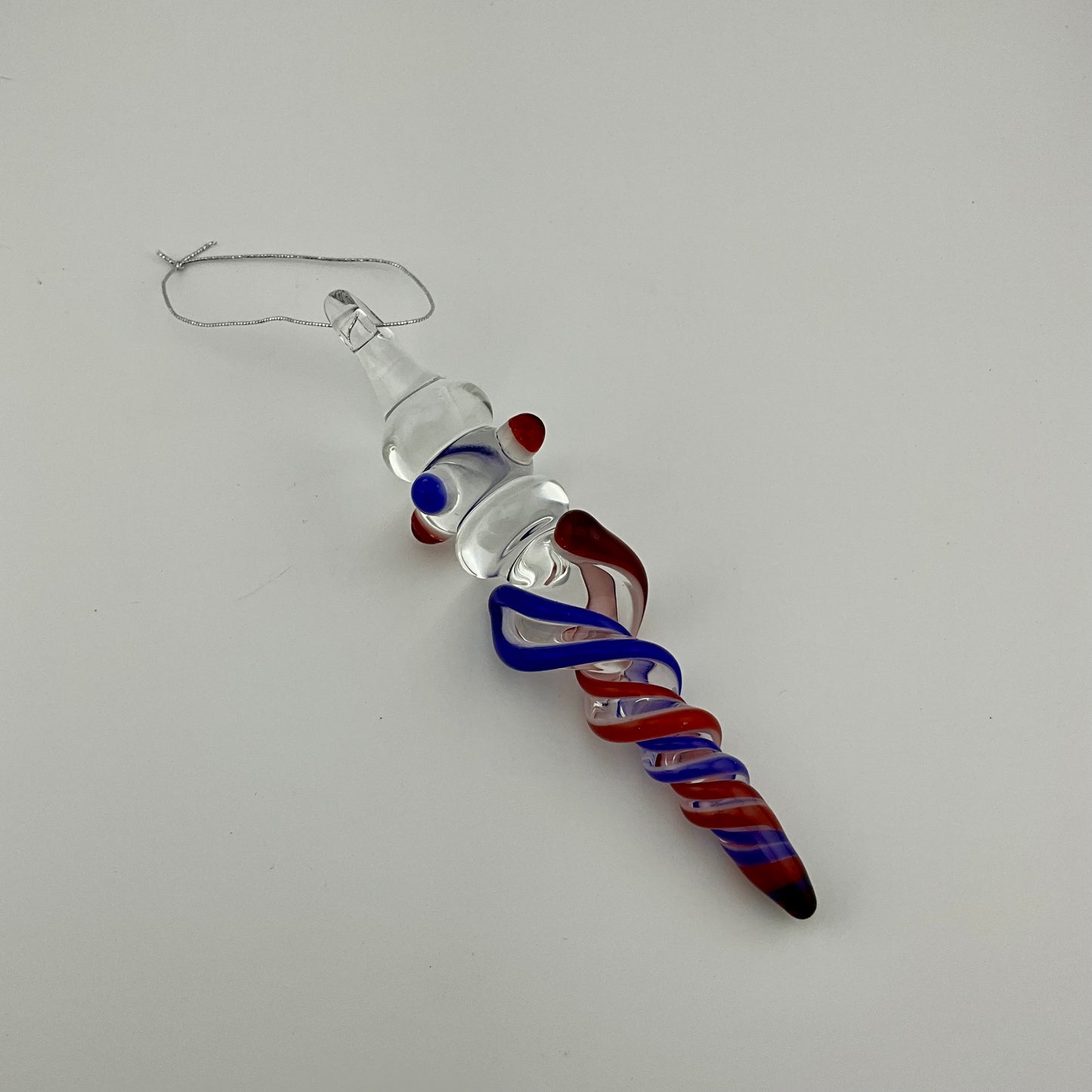 Mini Maria Elvis Red and Cobalt Blue Colored Glass Icicle Ornament