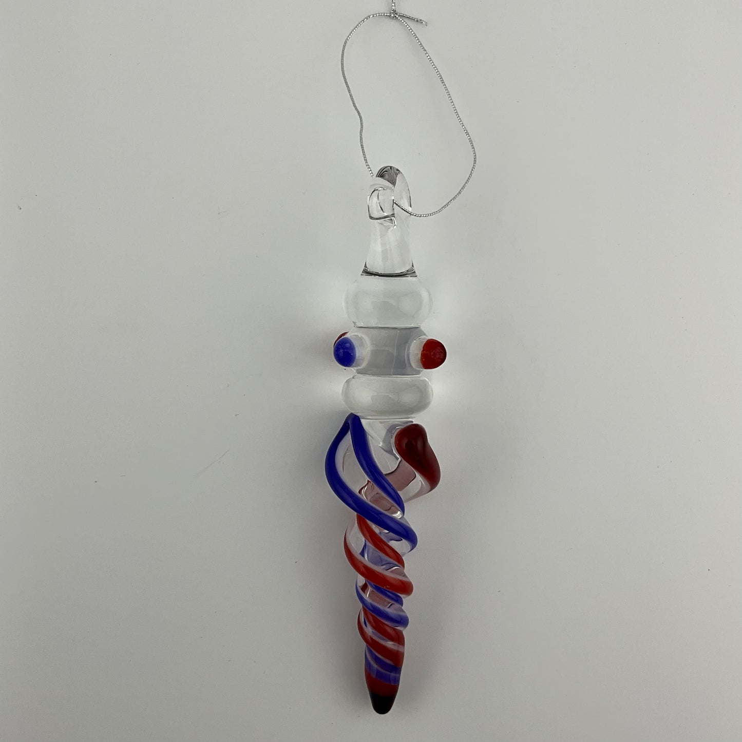 Mini Maria Elvis Red and Cobalt Blue Colored Glass Icicle Ornament