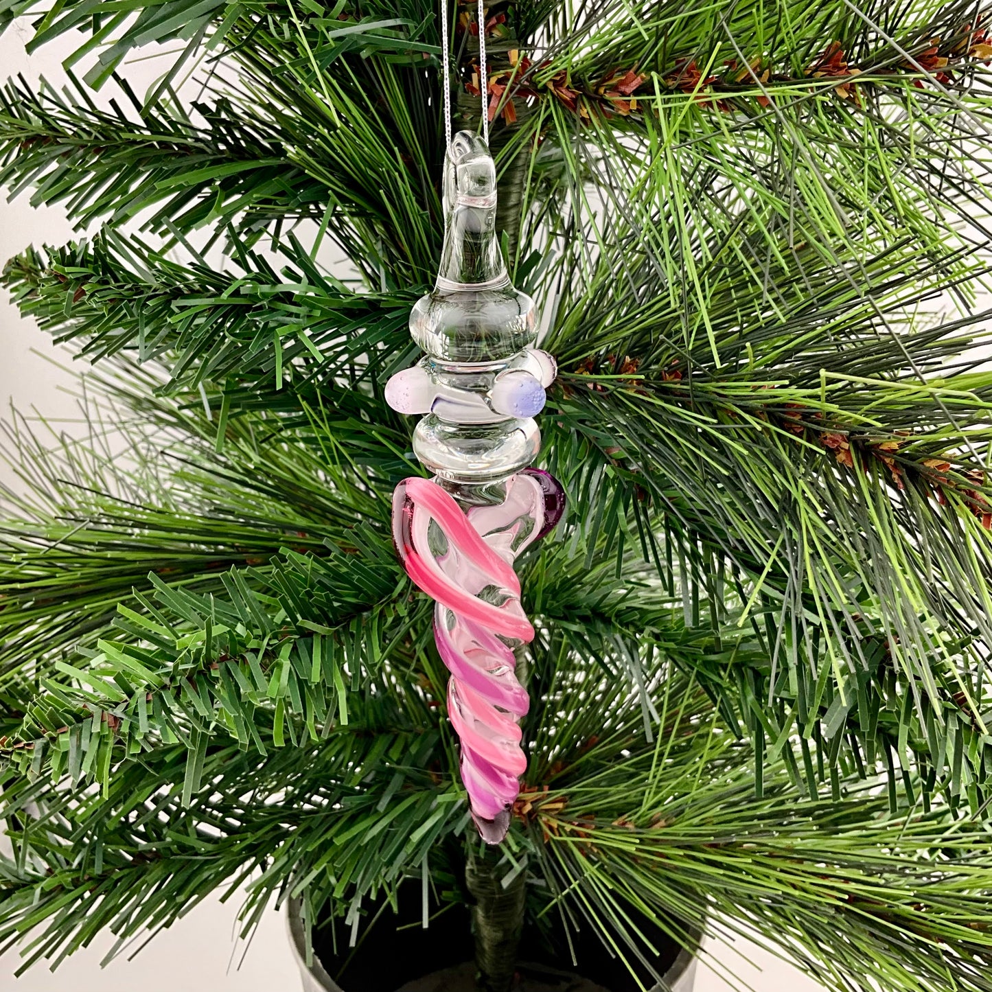 Mini Maria Telemagenta and Royal Jelly Colored Glass Icicle Ornament