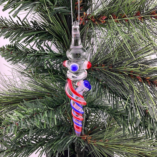 Mini Maria Elvis Red and Cobalt Blue Colored Glass Icicle Ornament