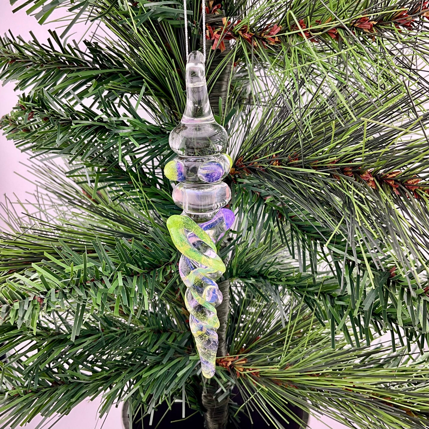 Mini Maria Pink Slymm and Green Slymm Colored Glass Icicle Ornament