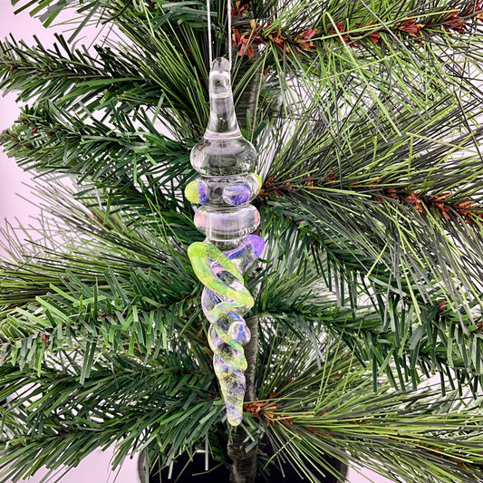 Mini Maria Pink Slymm and Green Slymm Colored Glass Icicle Ornament