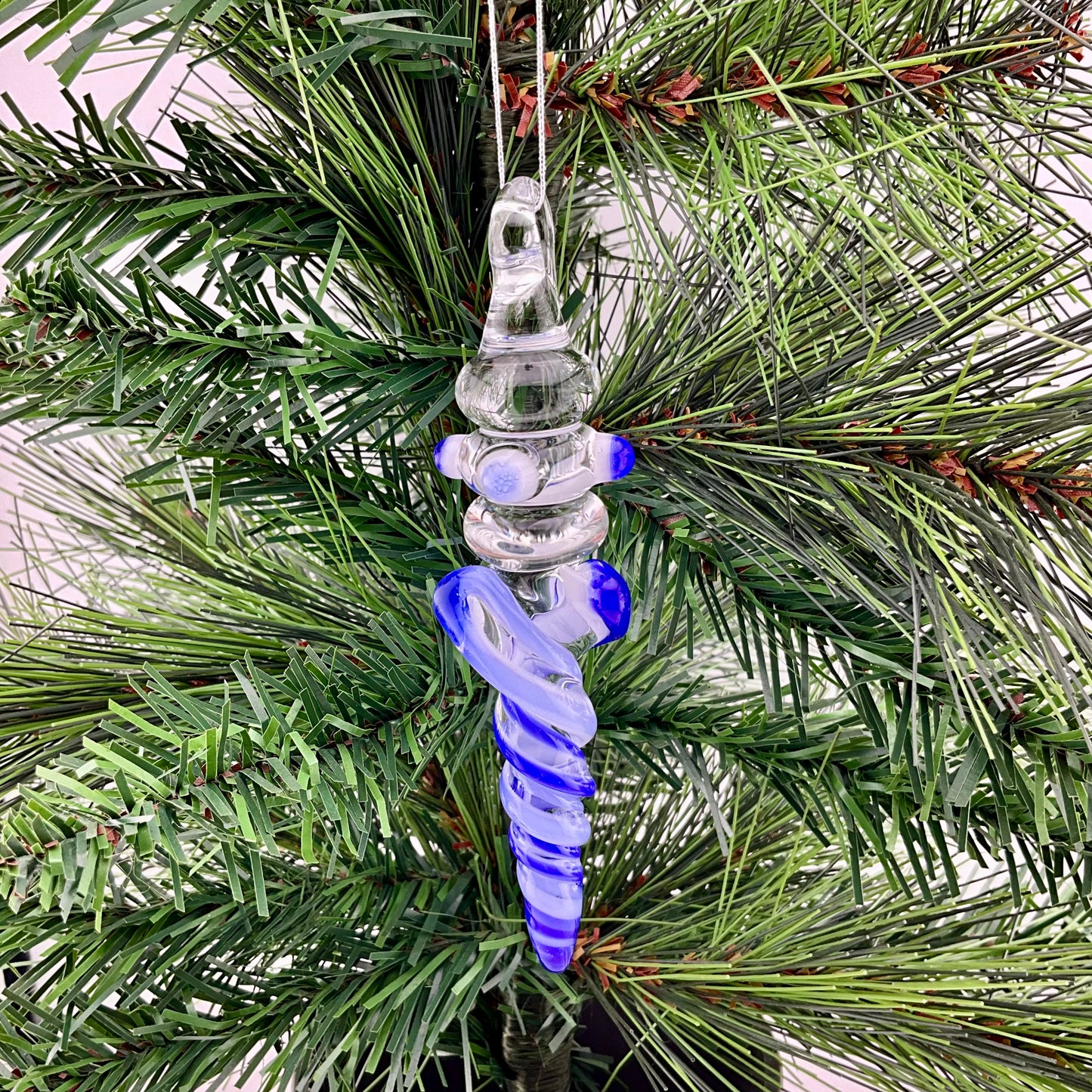 4 Pack Deep Blue and Neptune Blue Glass Icicle Ornaments