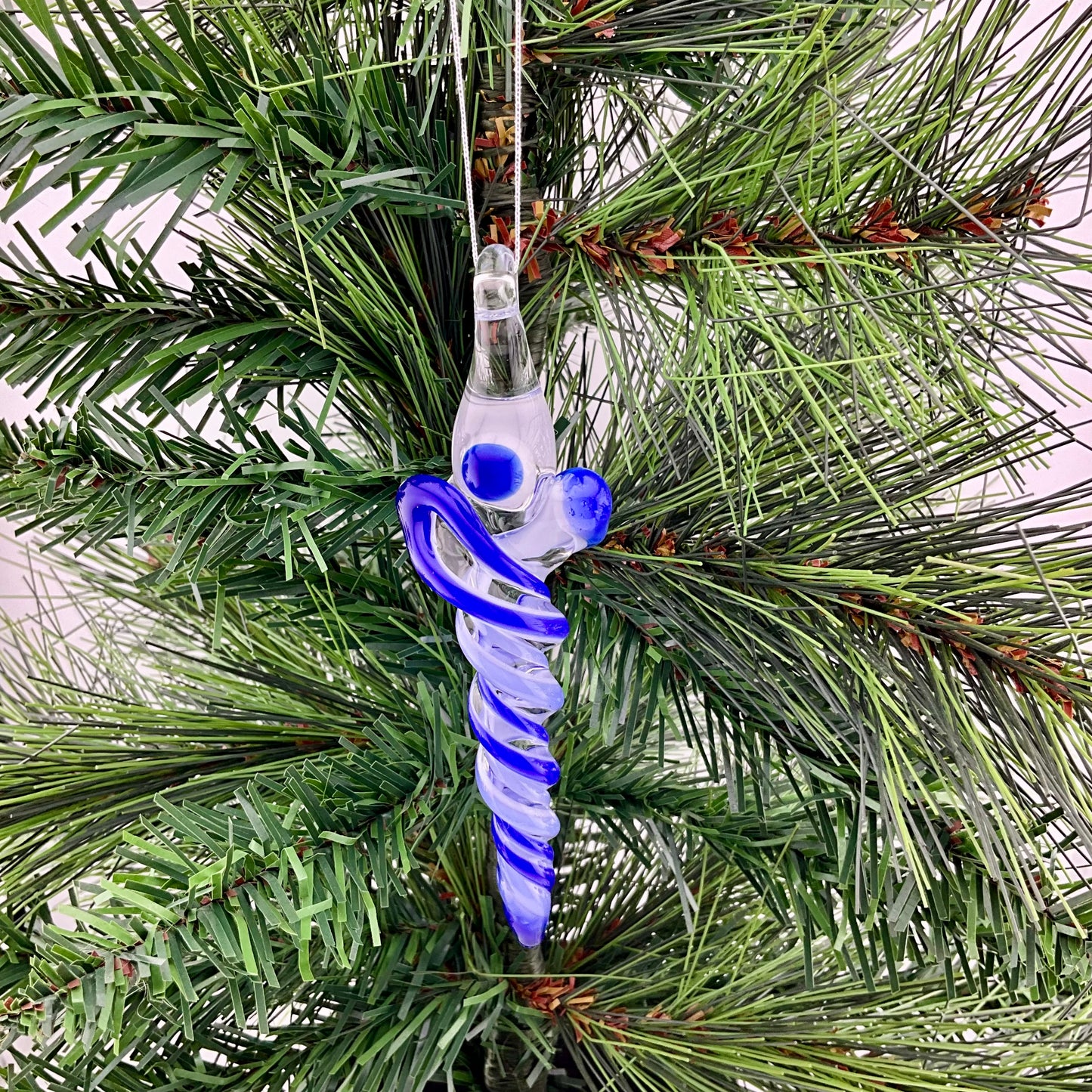 4 Pack Deep Blue and Neptune Blue Glass Icicle Ornaments