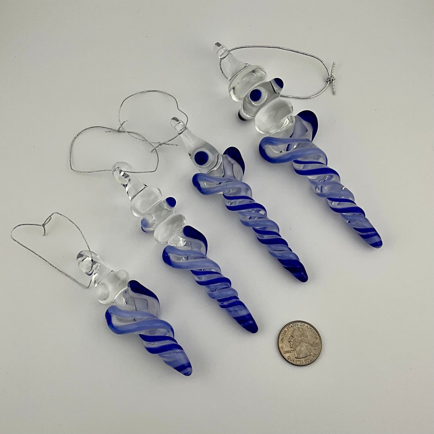 4 Pack Deep Blue and Neptune Blue Glass Icicle Ornaments