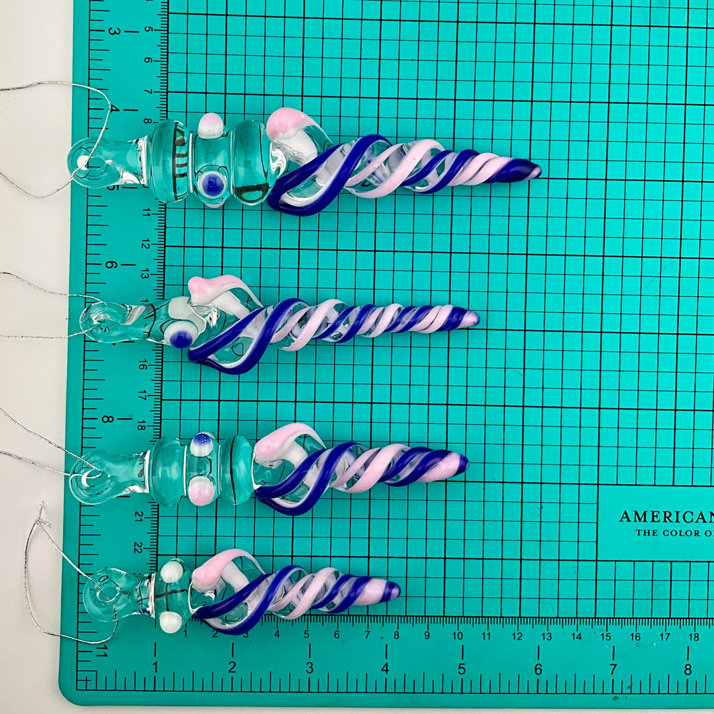 4 Pack of Cadillac Pink and Blue over White Icicle Ornaments