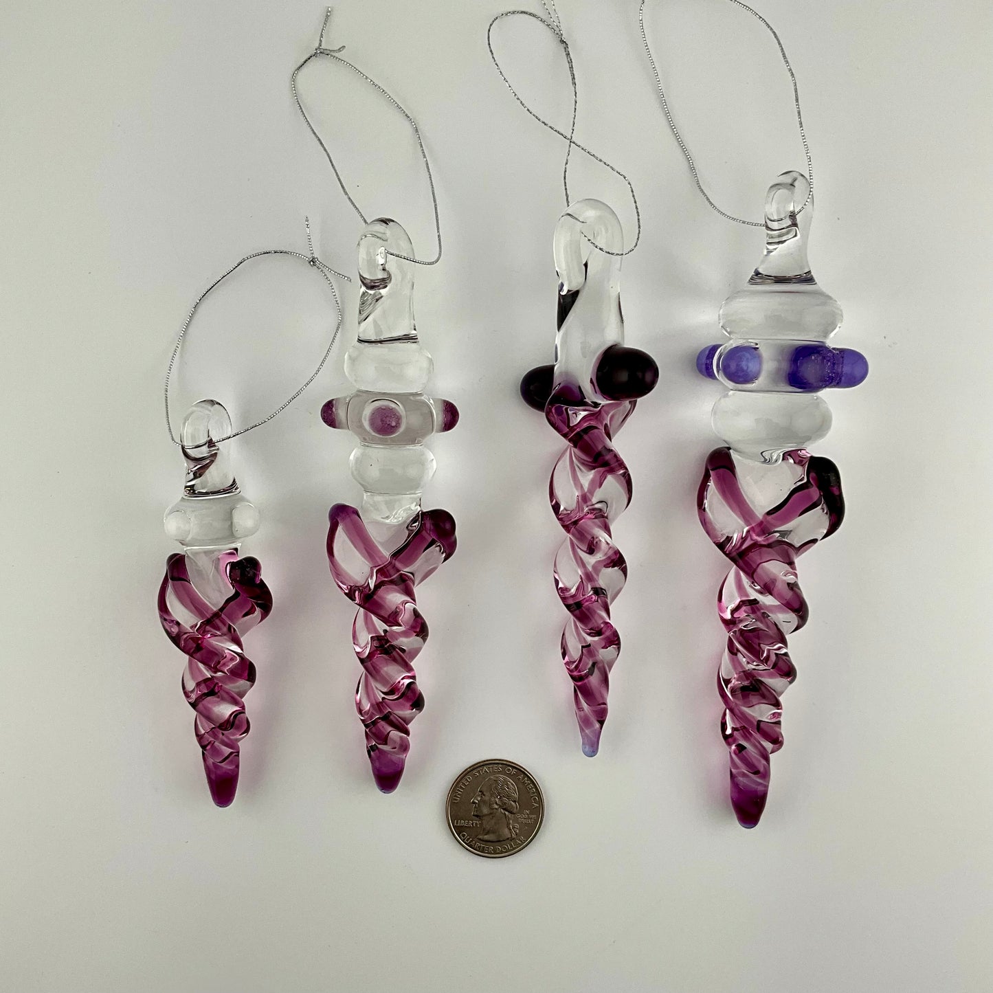 4 Pack Gold Amethyst Icicle Ornaments