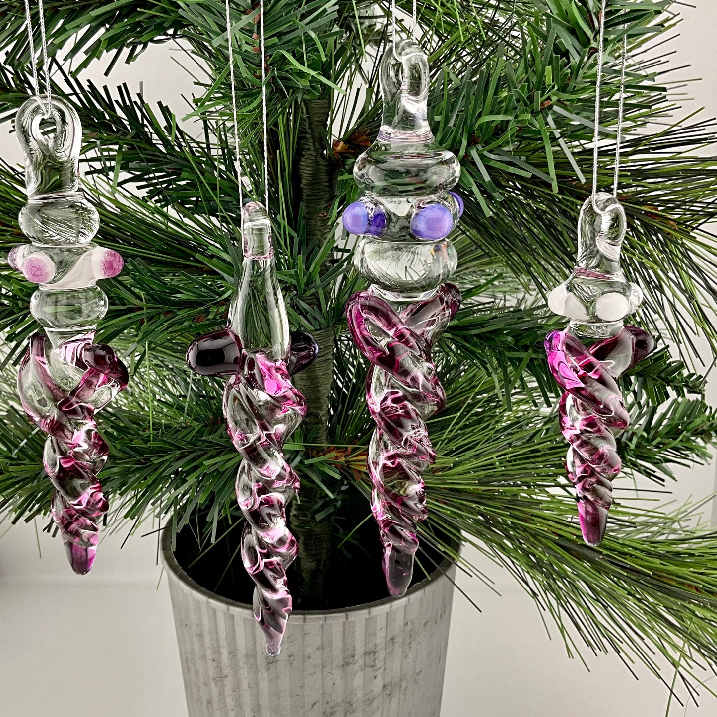 4 Pack Gold Amethyst Icicle Ornaments