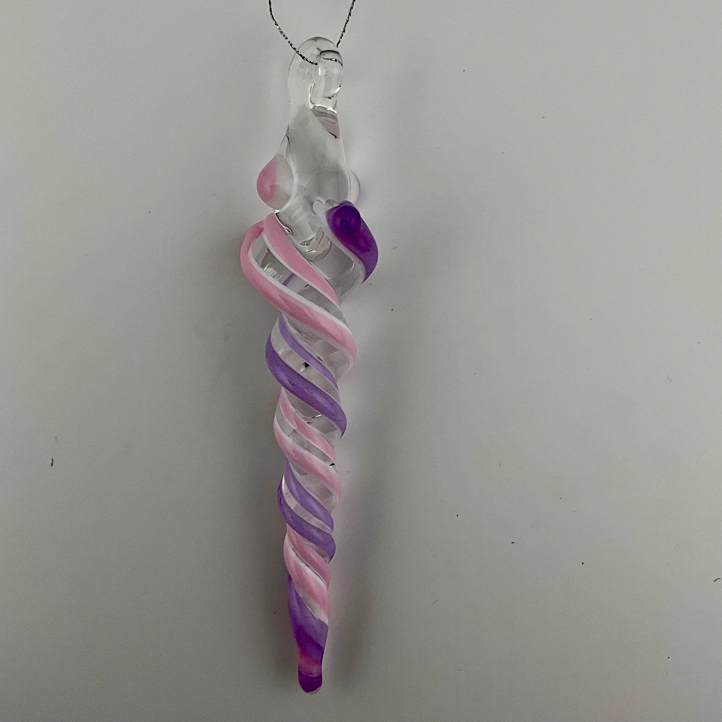 Pink and Purple Glass over White Icicle Christmas Ornament