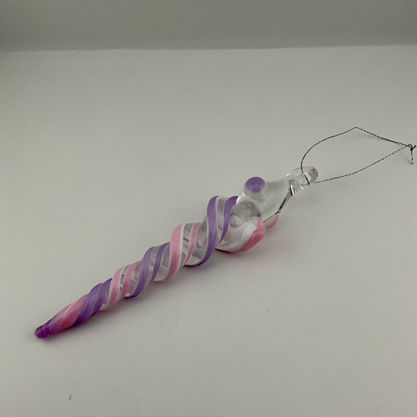 Pink and Purple Glass over White Icicle Christmas Ornament