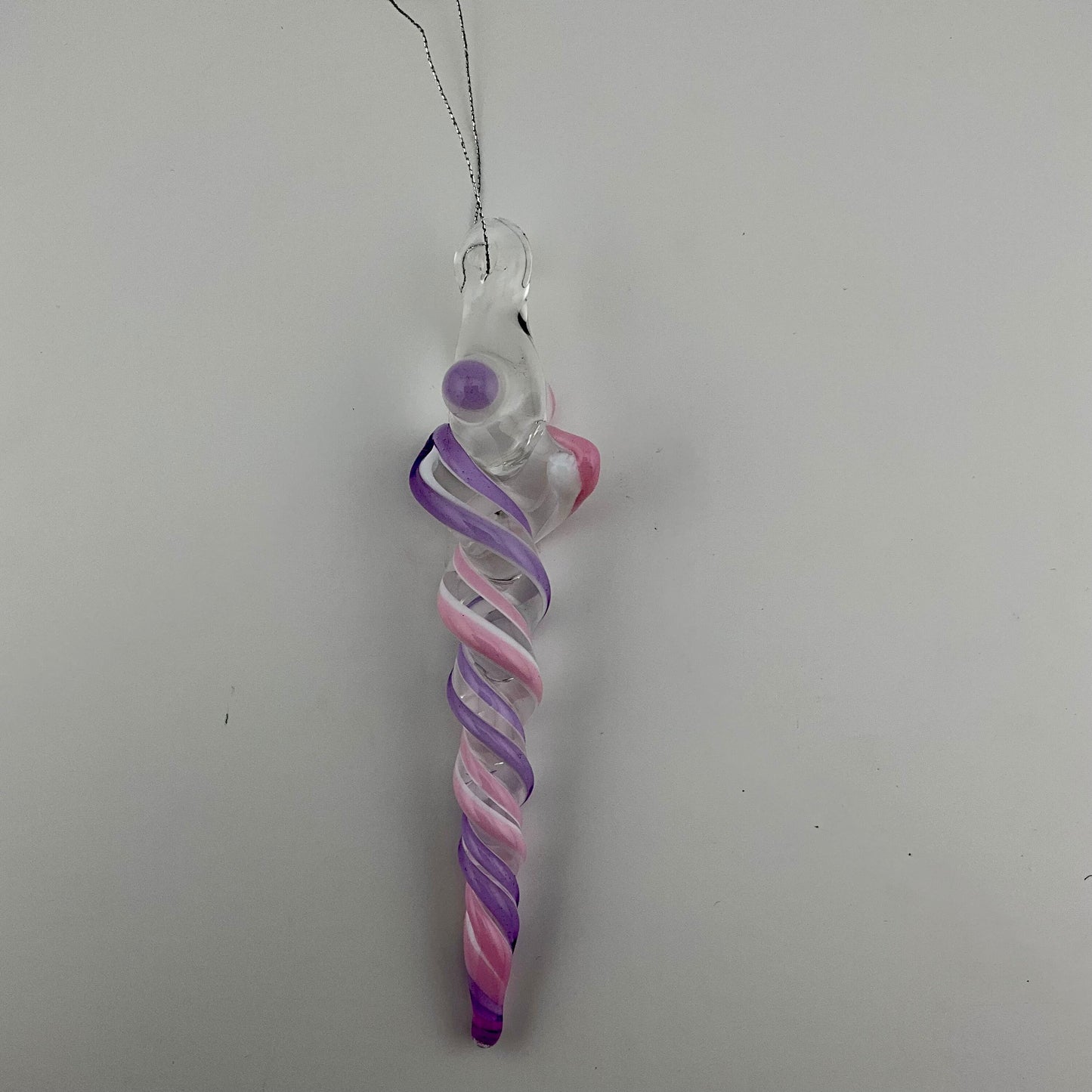 Pink and Purple Glass over White Icicle Christmas Ornament