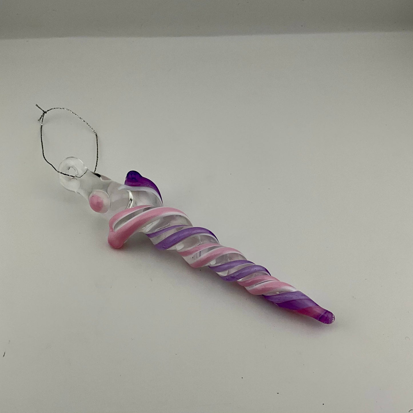 Pink and Purple Glass over White Icicle Christmas Ornament