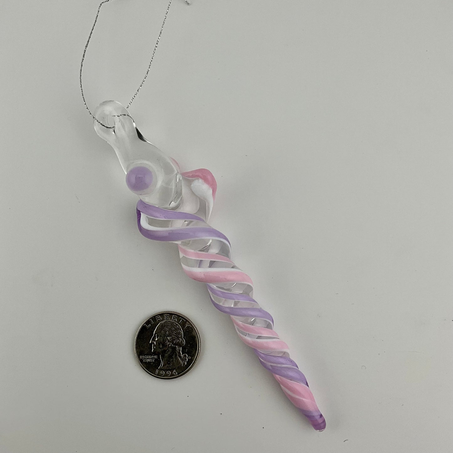 Pink and Purple Glass over White Icicle Christmas Ornament