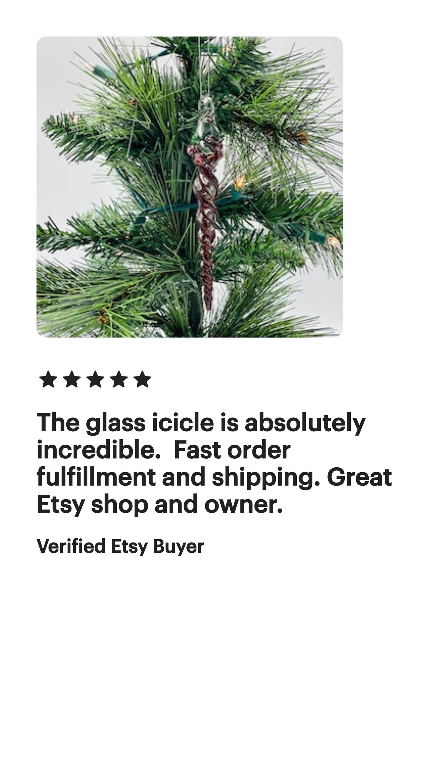 Mini Glass Icicle Ornament with Elvis Red and Green Slime over Lotus White Color Twister