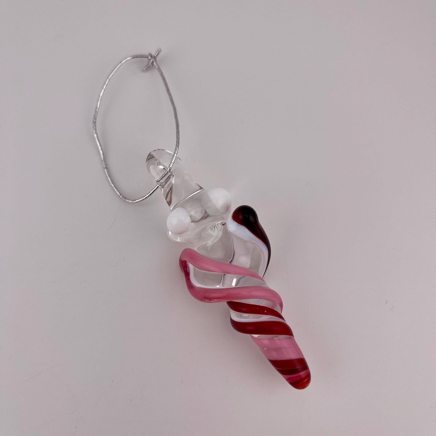 Mini Glass Icicle Ornament with Pink and Elvis Red over Lotus White Color Twist