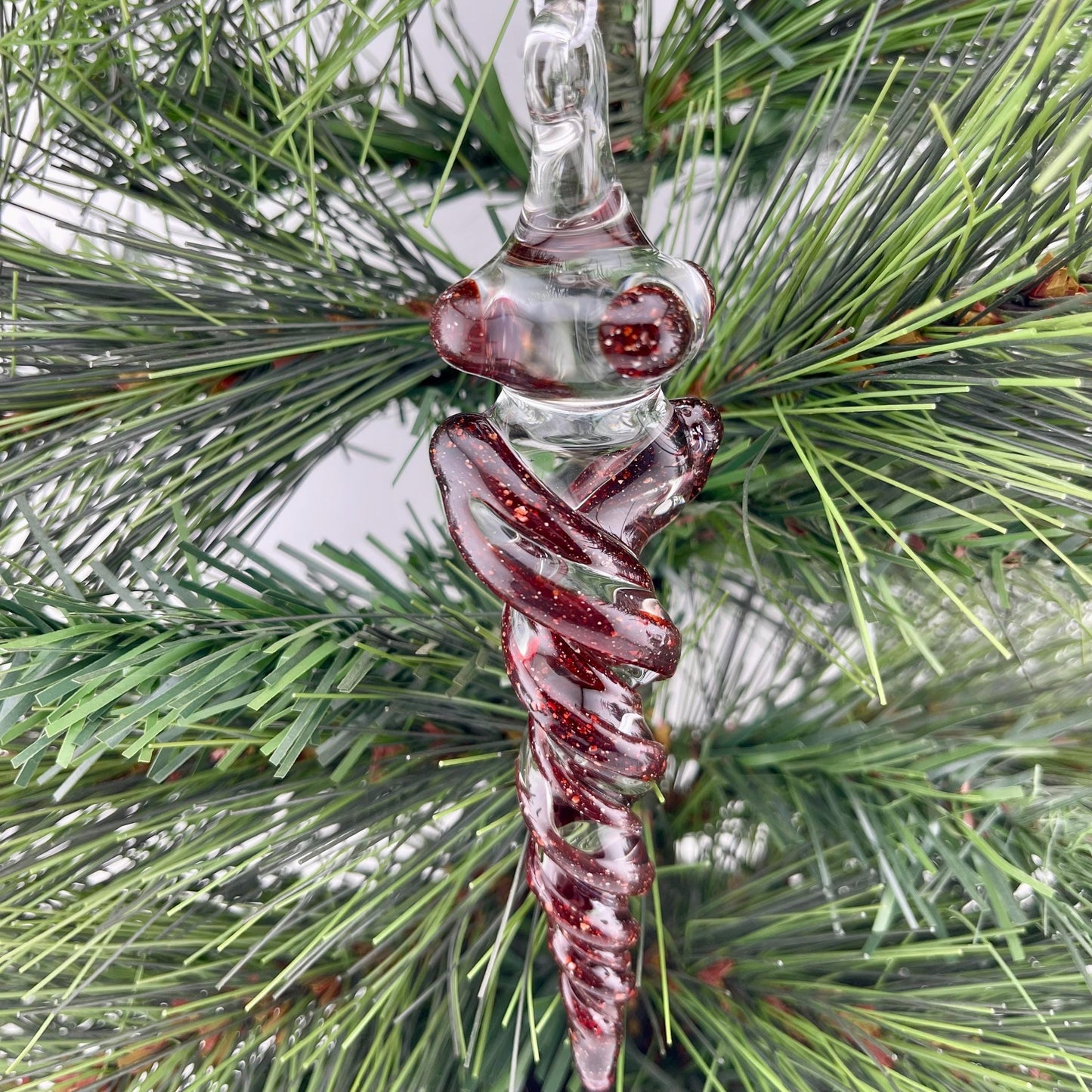 Large Dark Blizzard RedGlass Icicle Christmas Ornament