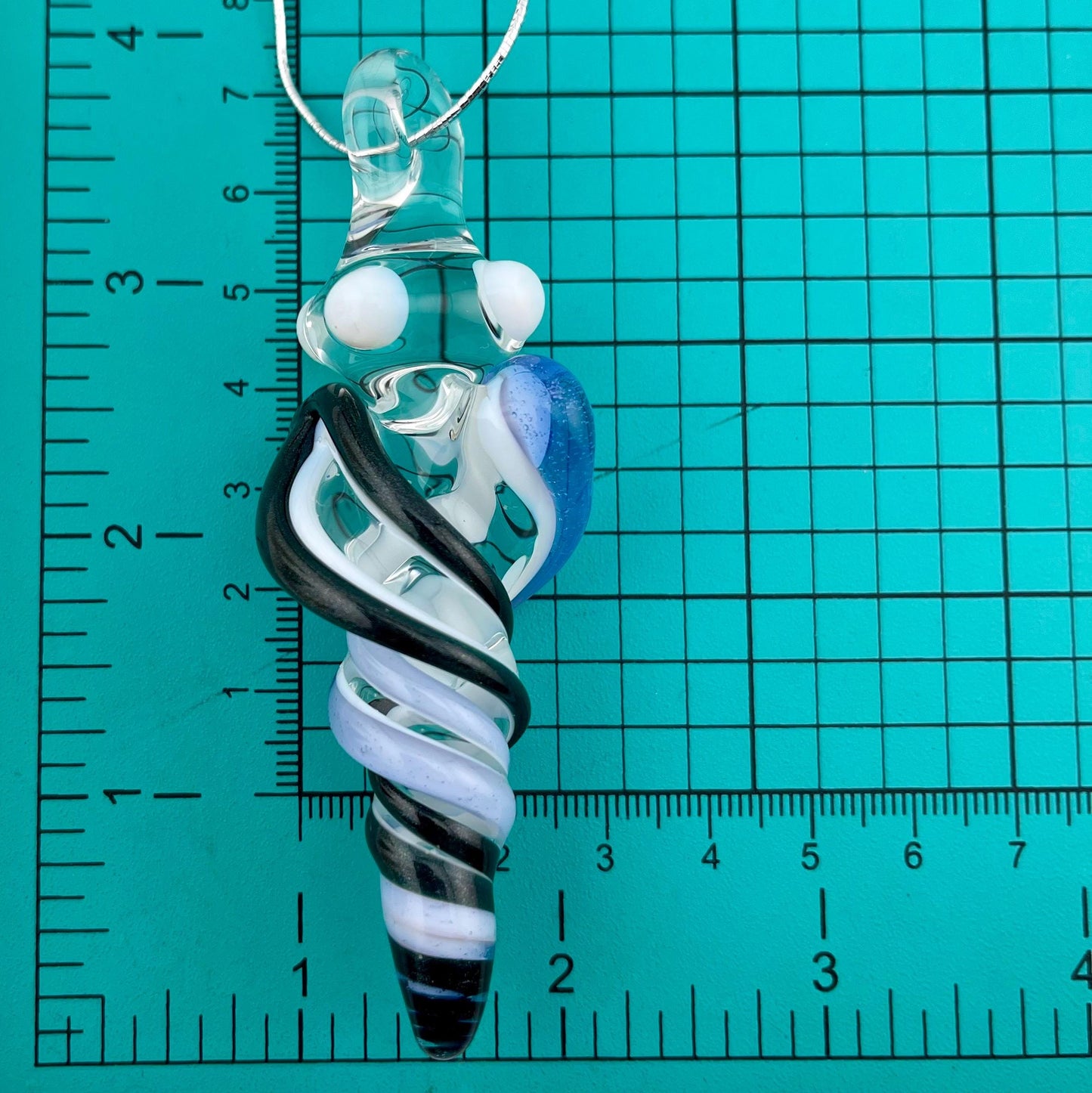 Mini Glass Icicle Ornament with Heavy Blue Leprechaun and Light Blue over Lotus White Color Twist