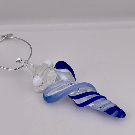 Mini Glass Icicle Cobalt Blue and Light Blue over Lotus White Color Twist