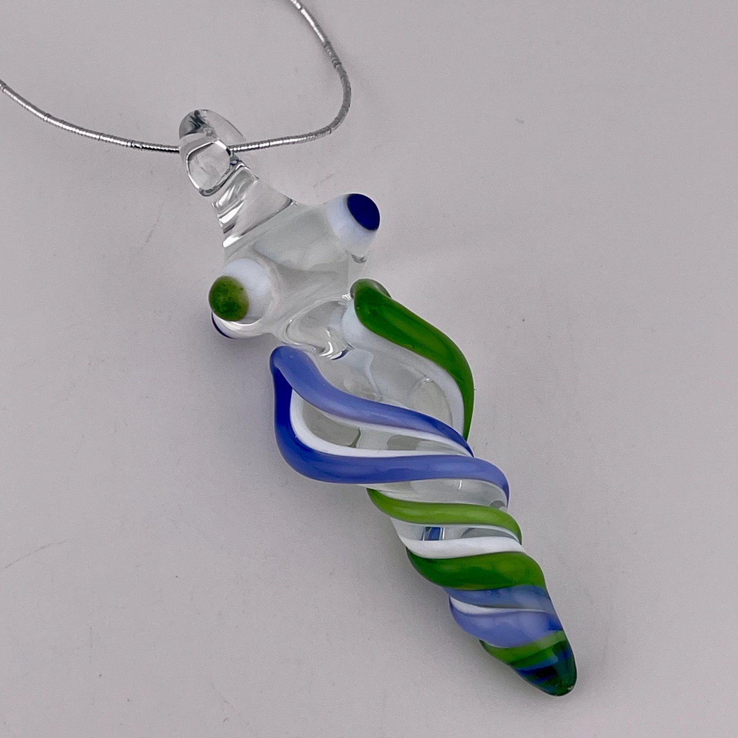 Mini Glass Icicle Ornament with Plantphibian Green and Light Blue over Lotus White Color Twist