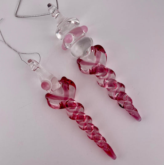 2 Pack of Gold Ruby Large and Medium Glass Icicle Ornament Designs “Holiday Special”