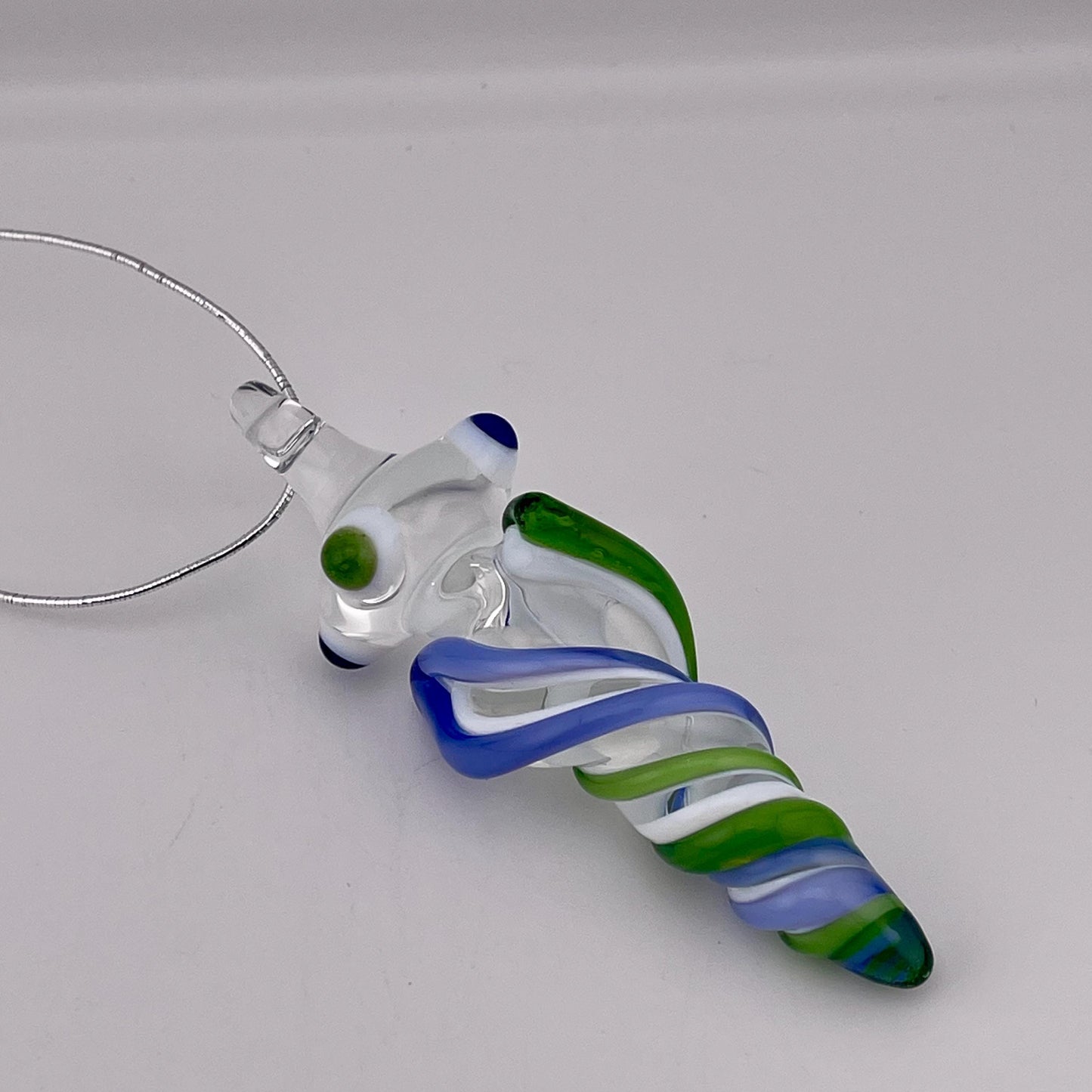 Mini Glass Icicle Ornament with Plantphibian Green and Light Blue over Lotus White Color Twist