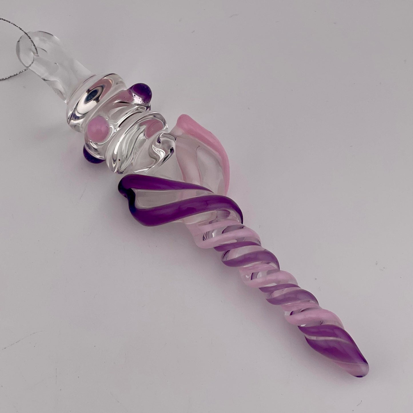 Large Maria Purple and Pink over White Glass Icicle Christmas Ornament