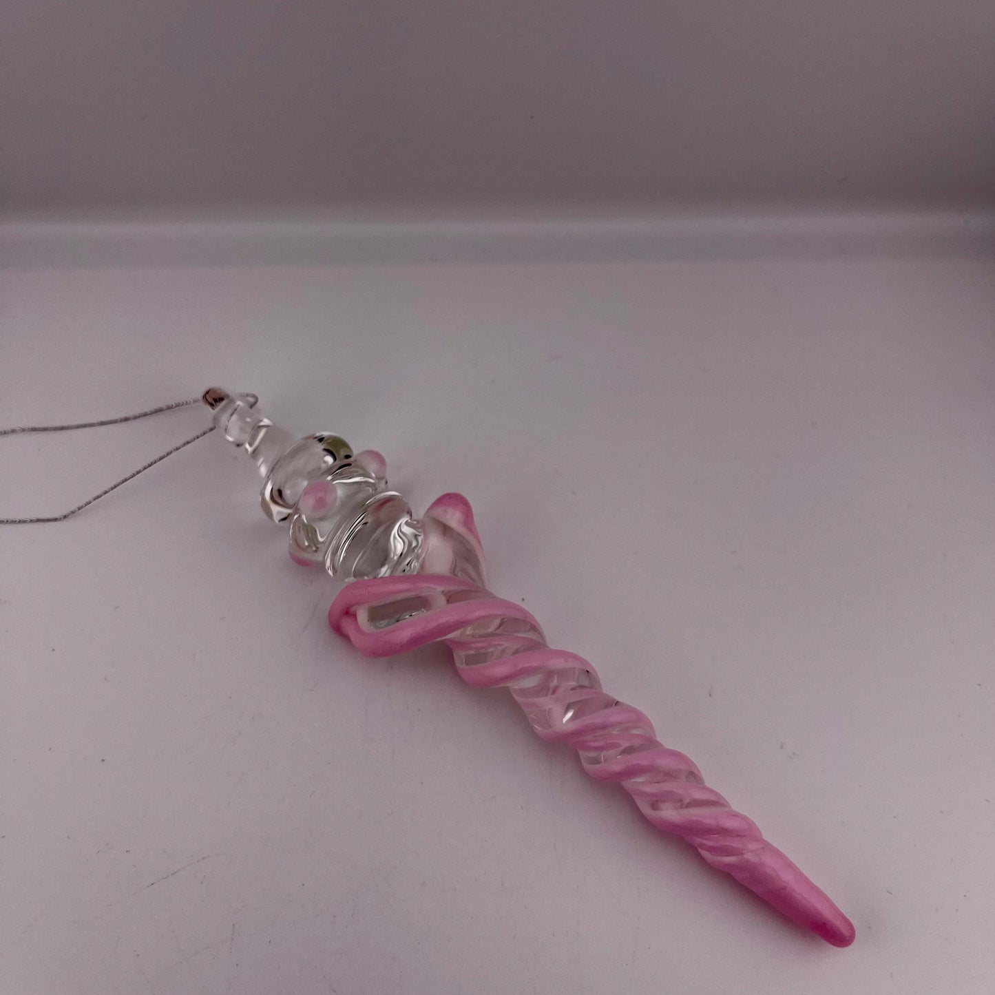 Large Maria Pink over White Glass Icicle Christmas Ornament