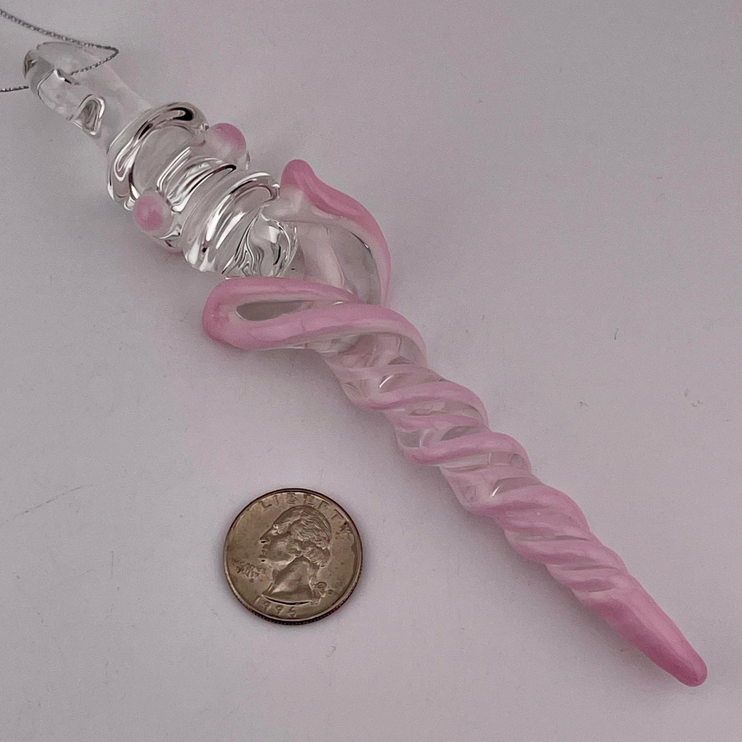 Large Maria Pink over White Glass Icicle Christmas Ornament