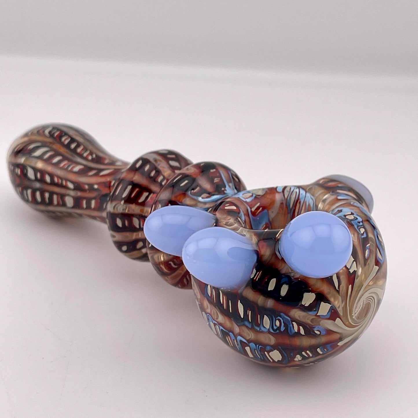 Wrap n Raked Dark Red and Silver Fumed Spoon Pipe with light blue marbles