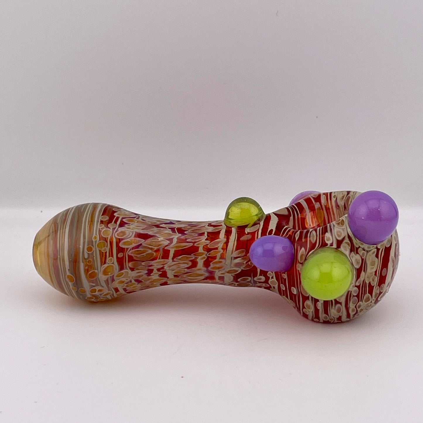 Wrap n Raked Red and Butterscotch Frit Silver Fumed Spoon Pipe