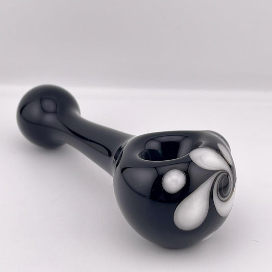 Solid Black Spoon Pipe with white glow n the dark spiral