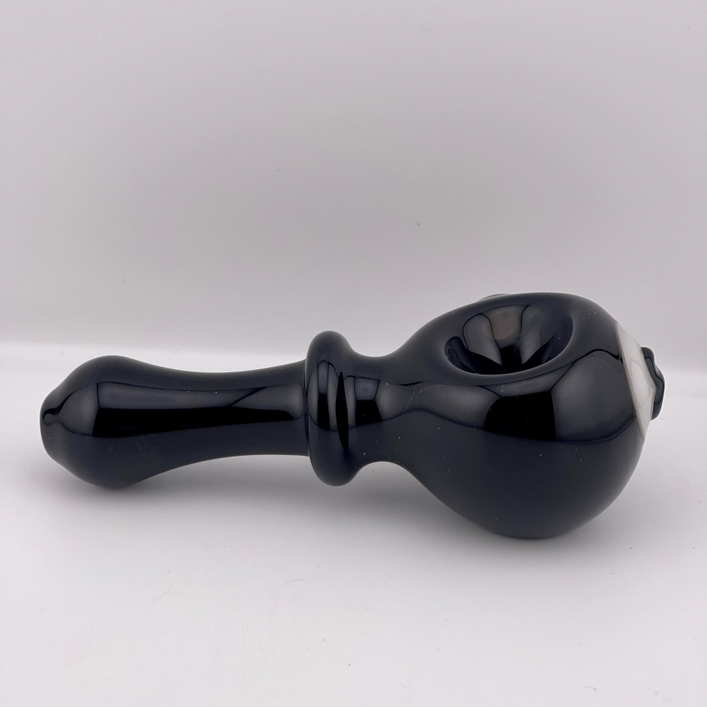 Solid Black 8 ball Spoon Pipe with white glow n the dark spiral