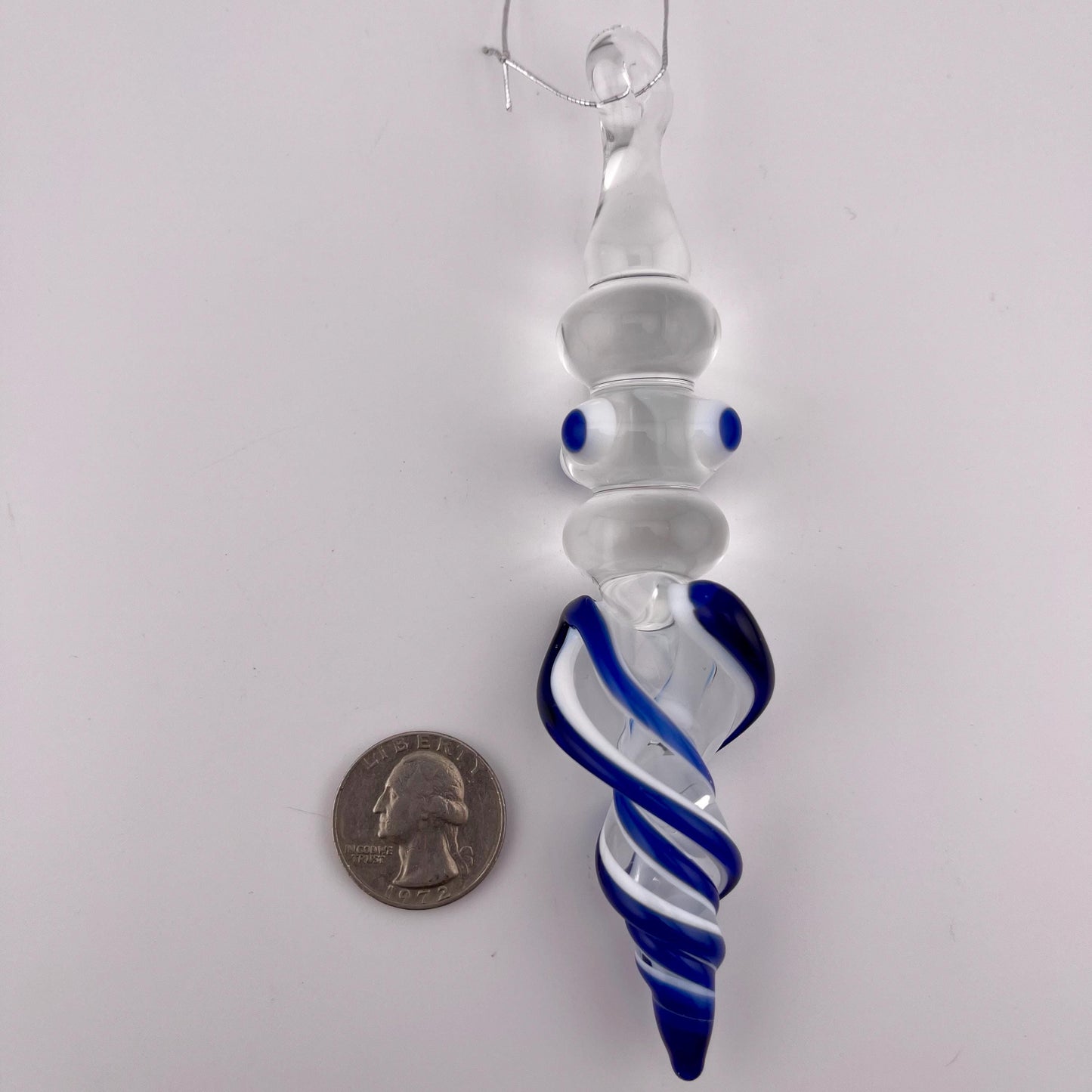 3 Pack of Cobalt Blue over Lotus White Glass Icicle Ornament Designs “Holiday Special”