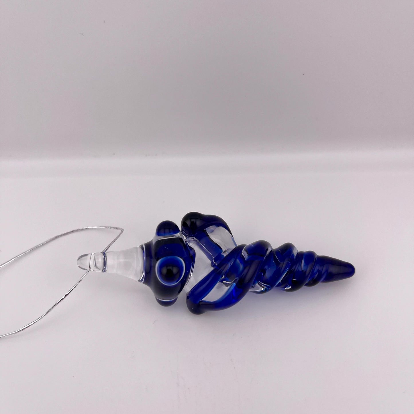 Mini Glass Icicle Ornament with Cobalt Blue Color Twist