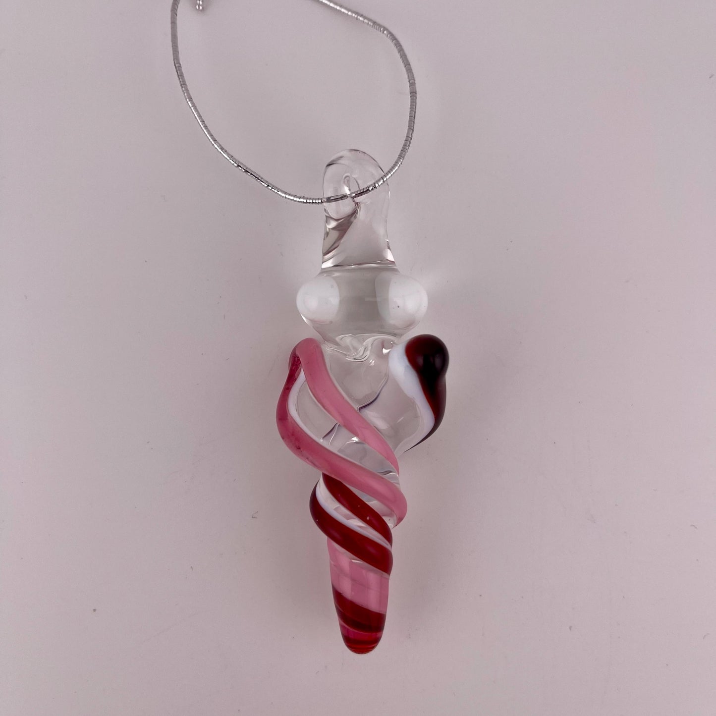 Mini Glass Icicle Ornament with Pink and Elvis Red over Lotus White Color Twist