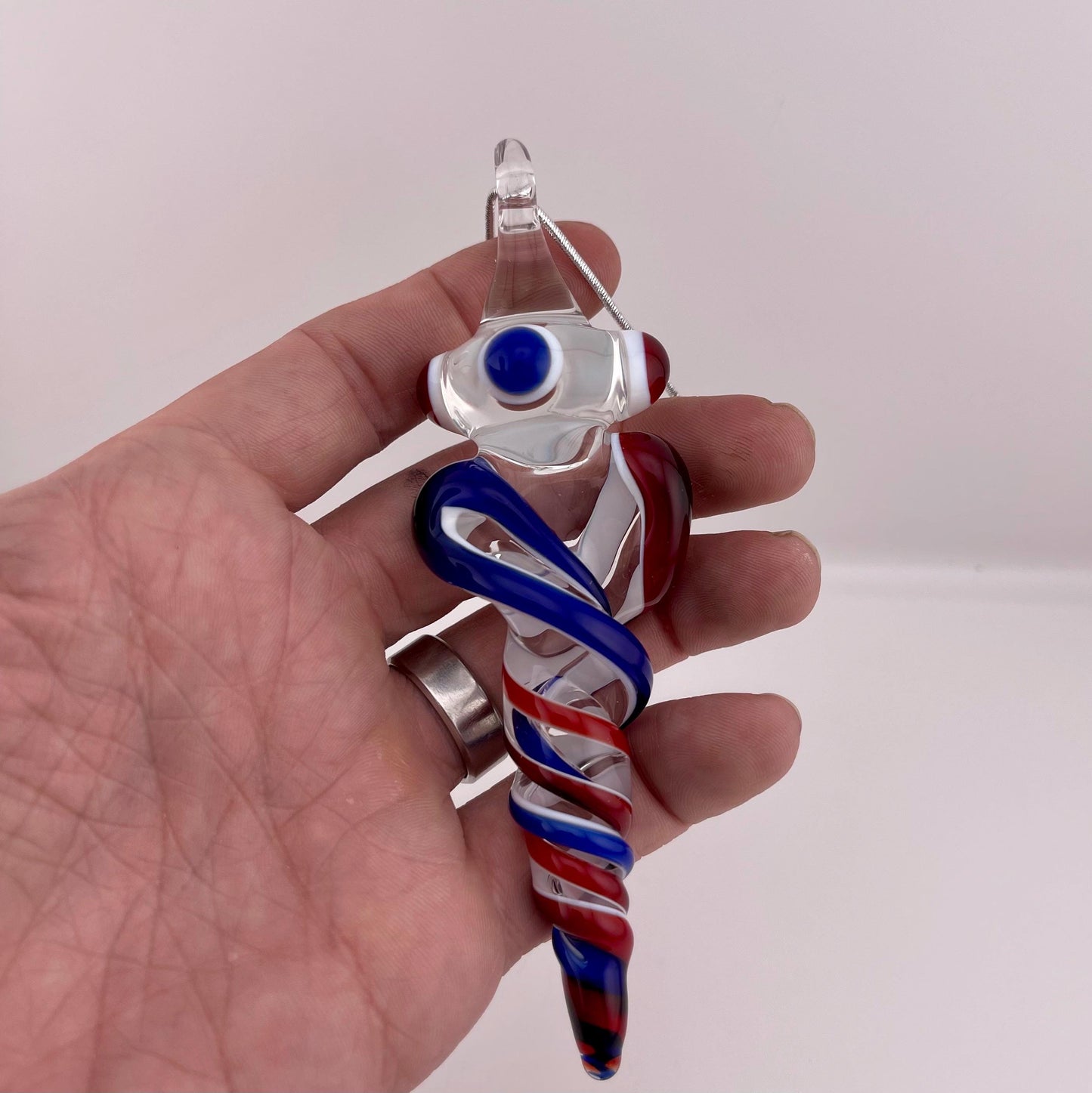 Large Elvis Red and Blue over Lotus White Glass Icicle Christmas Ornament