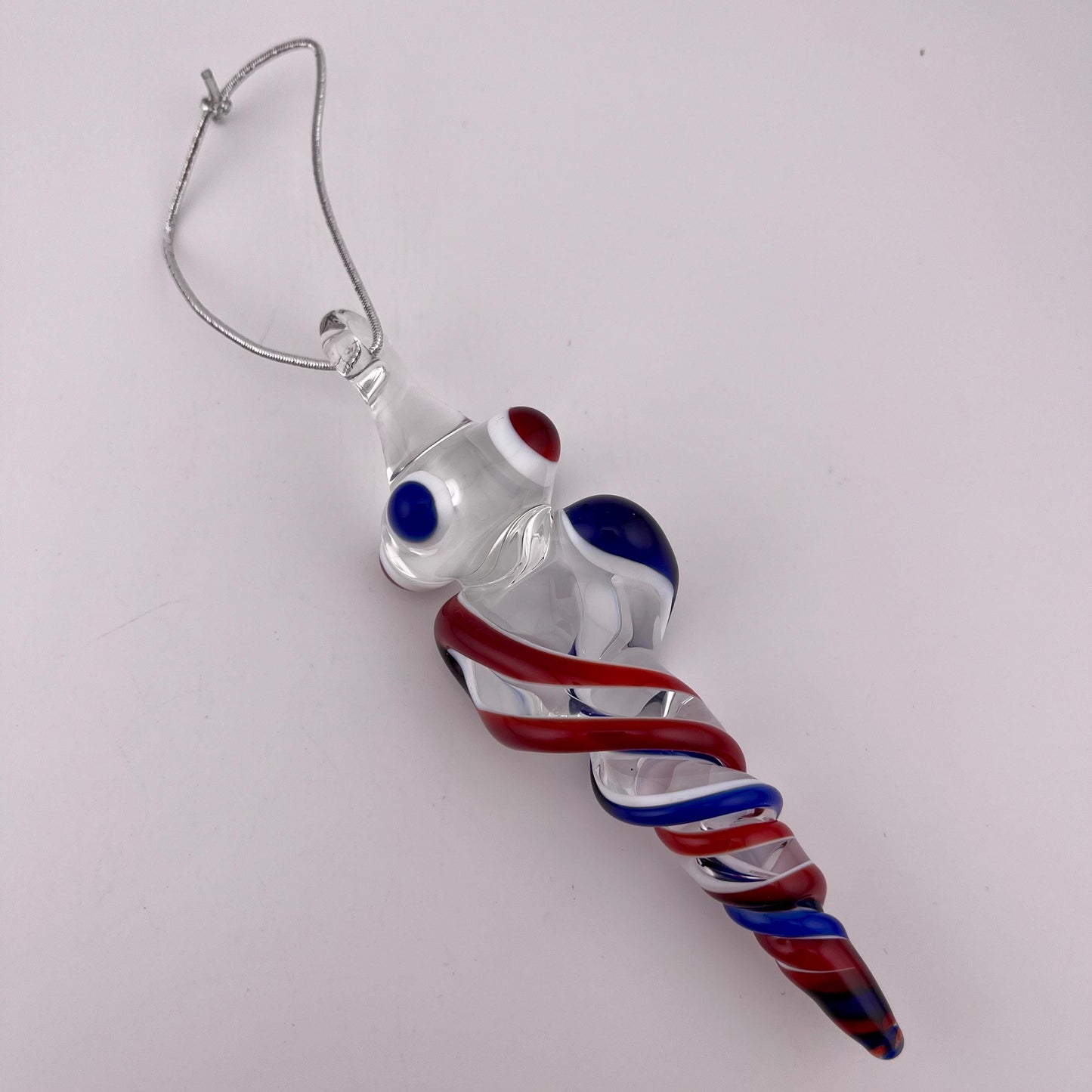 Large Elvis Red and Blue over Lotus White Glass Icicle Christmas Ornament