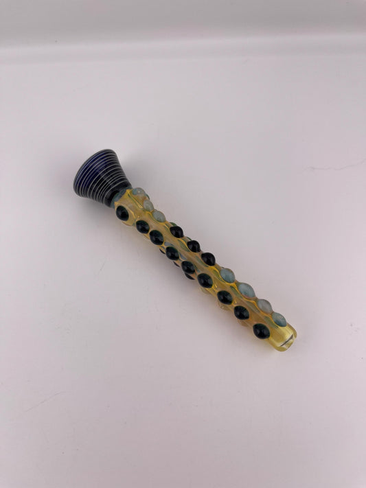 Sparkly Blue and Green Chillum Silver Fumed Pipe